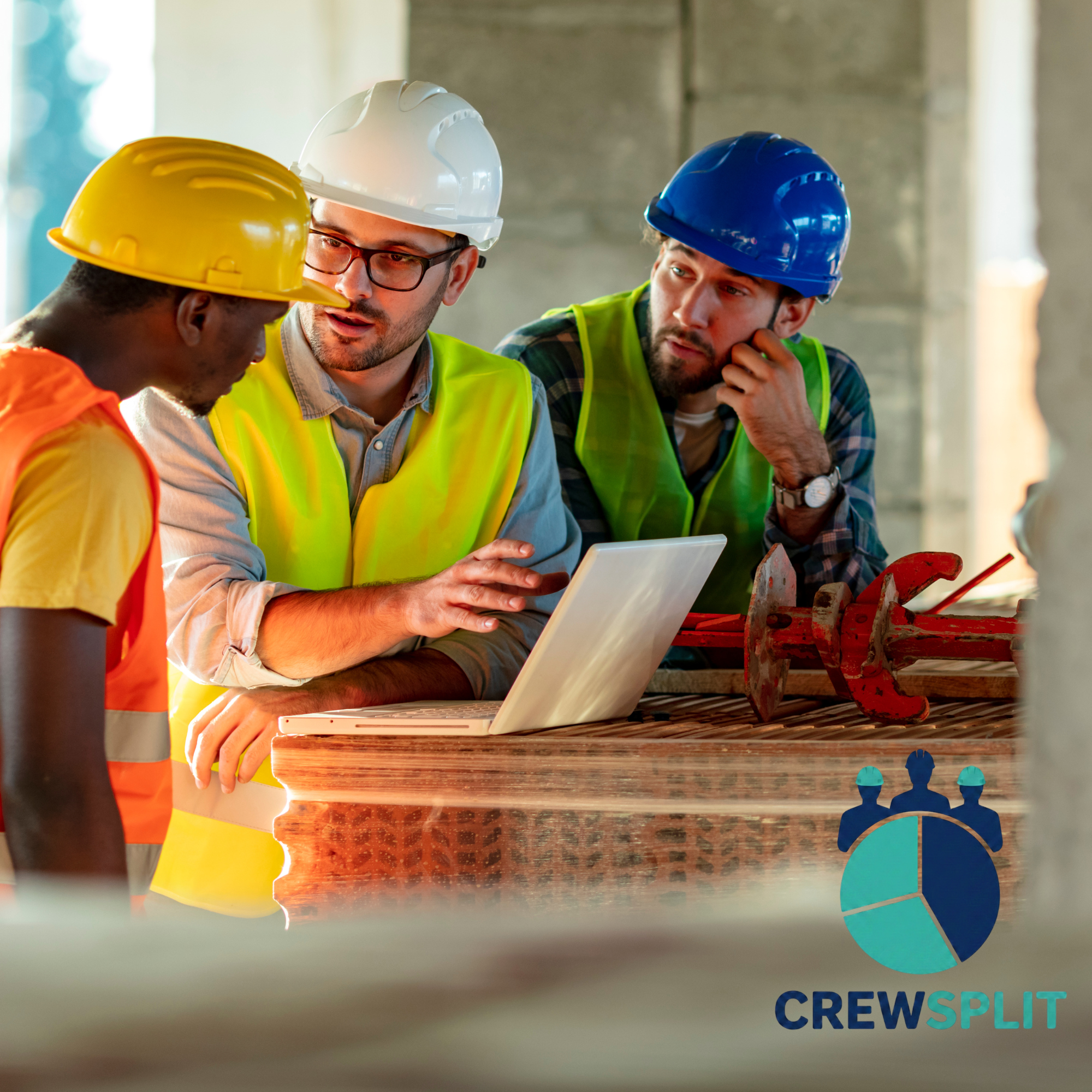 Trade contractors reviewing payroll on a job site